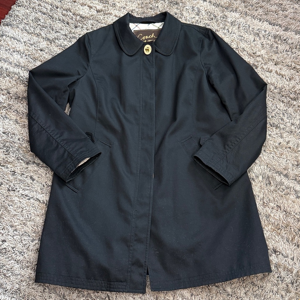VINTAGE Coach Women's Black Trench Coat sz XL - Picture 14 of 14